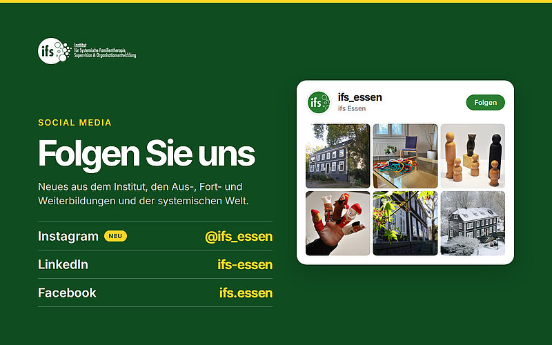 Folgen Sie uns: das ifs auf Instagram (@ifs_essen, neu), LinkedIn (ifs-essen) und Facebook (ifs.essen)